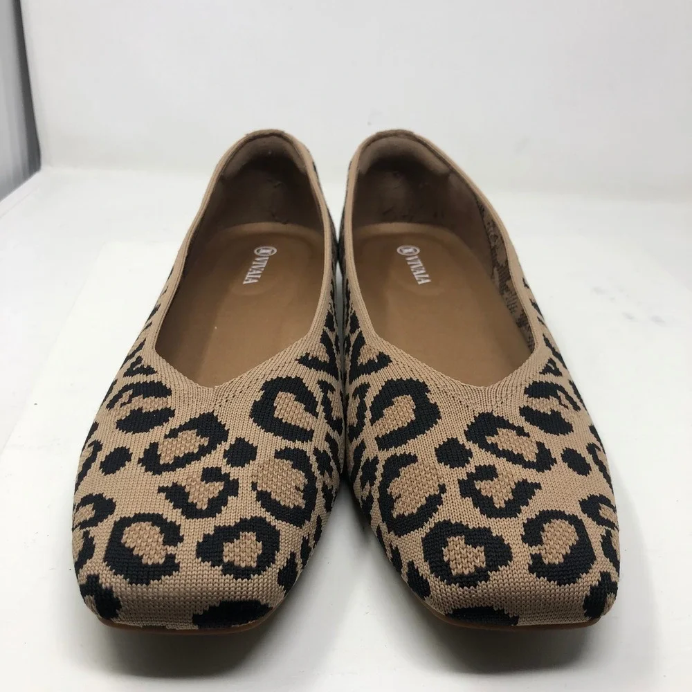 Vivaia Flats Womens 40 US 9 Leopard Print Square Toe Knit Sustainable Shoes